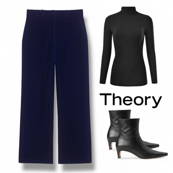 DESIGNER Theory Velvet Relax Straight Wide Cropped Pant Blueberry SZ 4 NWT - Picture 2 of 6